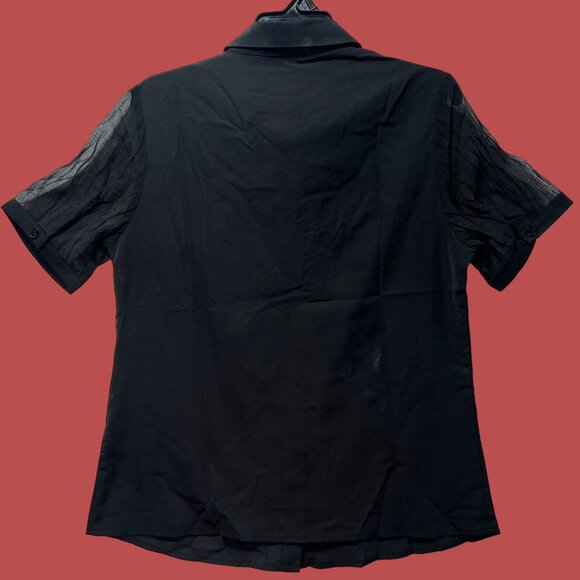 Allegra K - Women's Short Sleeve Button Front Blouse - Black - Medium - Picture 2 of 13
